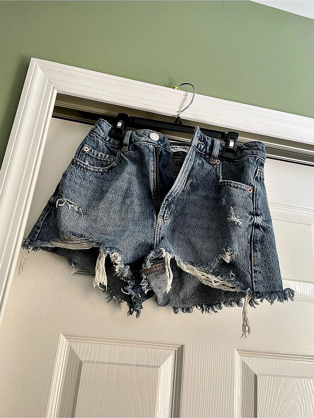 Garage Denim Festival Shorts Distressed Denim Jean Shorts in Blue Waist 24